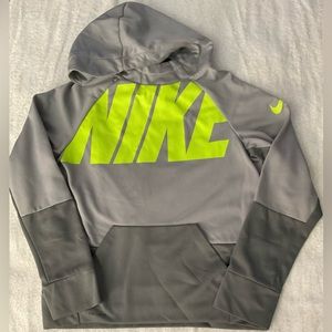 Boys Nike Dry Fit Hoodie Pullover Sweatshirt Size M Medium Gray & Lime Green